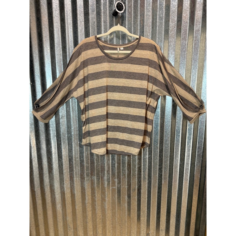 Cato Brown Tan Striped Metallic Knit Split Sleeve Top 18/20W